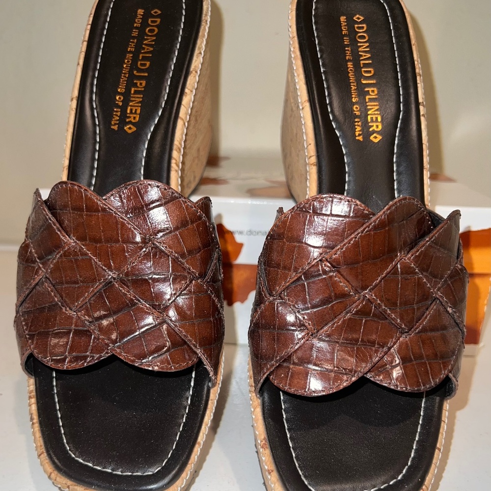 Donald Pliner leather slides wedges cork heel sz 11 made in Italy